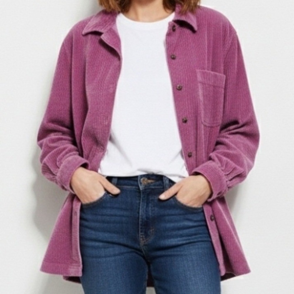 LL Bean Womens Comfort Corduroy Relaxed Shirt 100% Cotton‎ Cottagecore Pink XL